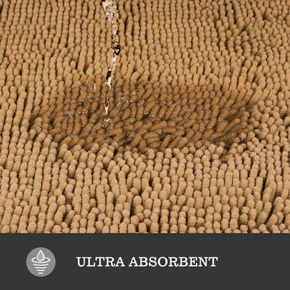 Yeaban Chenille Tan Bathroom Rug 20"x32", Non-Slip Rubber Backing