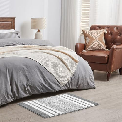 CozeCube Grey Striped 24"x16" Non Slip Washable Bath Mat