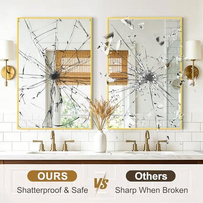 Rectangular Bathroom Mirror, 36"x24" Gold Metal Framed Vanity Mirror