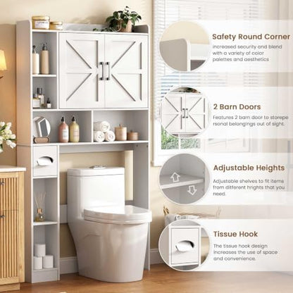 Vabches Over The Toilet Storage Cabinet with 2 Barn Doors, White