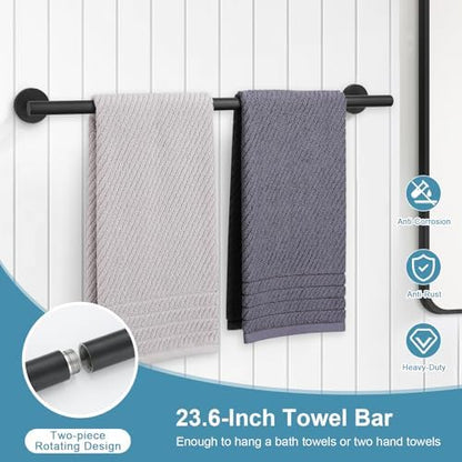 TQKAG 8-Pieces Bathroom Hardware Set, Matte Black Bath Towel Bar Set 23.6"