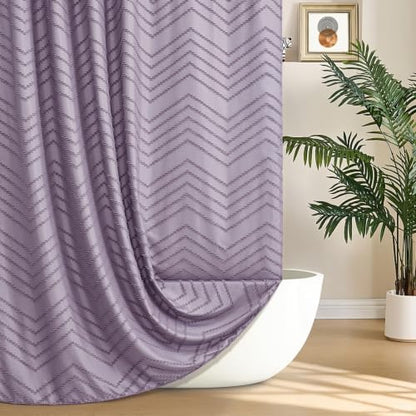 Siiluminisoy Boho Shower Curtain Woven Fabric Purple Cute Shower Curtain Modern Farmhouse Textured Tufted Chevron Striped Minimalist 72 x 72 Bathroom Shower Curtain Set with Hooks