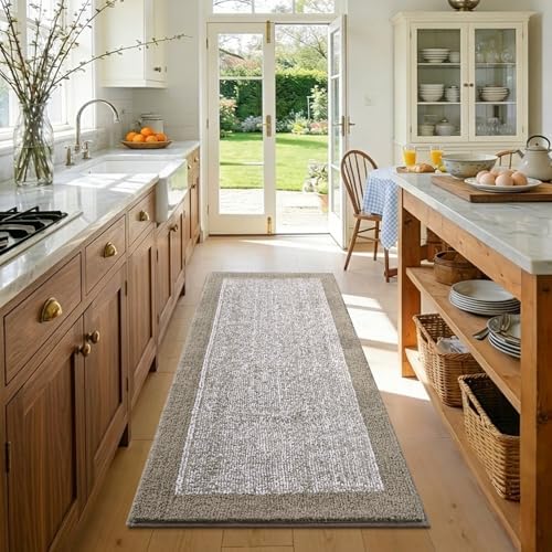 48x24 Long Bathroom Rugs Non Slip Washable, Soft Absorbent Bath Mat Greige