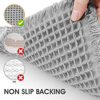 IM HOME Waffle Bath Mat Set 3 Piece Light Grey,Woven Modern Bath Rug Mats, Absorbent Non Slip Bath Floor Mat, Soft Washable Boho Bath Rugs with Tassels for Bathroom, Bedroom, Kitchen,Tub