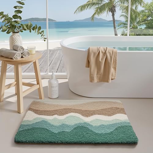 LUMI Coastal Bathroom Rug Soft Microfiber Absorbent Bath Mat 16x24