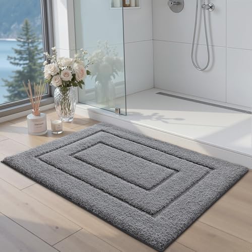 DEXI Bathroom Rugs 32x20, Non-Slip and Absorbent Bath Mat, Grey