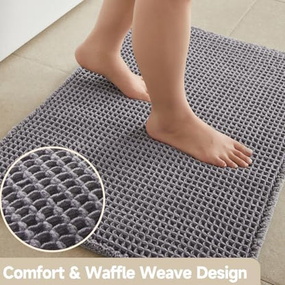 TYUU Waffle Bath Mat, Boho Bathroom Rugs Non Slip, 30x20 Grey