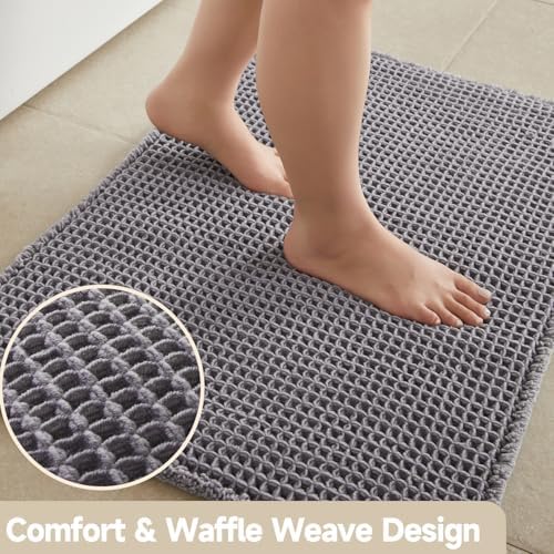 TYUU Waffle Runner Rug Bathroom, Long Boho Bath Mat, 72x24 Grey