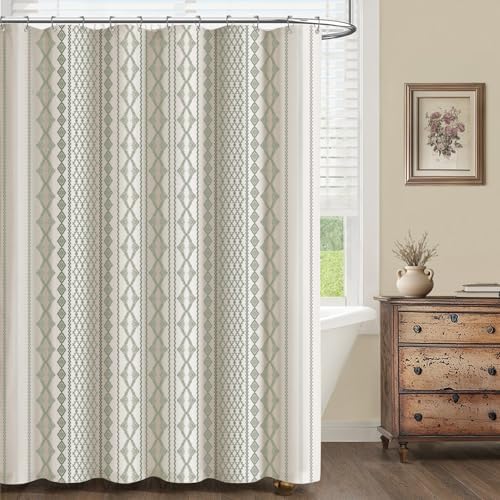 Sage Green Boho Linen Shower Curtain,72" W x 72" L