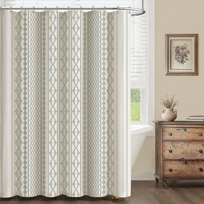 Sage Green Boho Linen Shower Curtain,72" W x 72" L