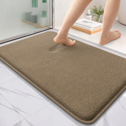 OLANLY Thick Memory Foam Bathroom Rugs 36x24, Soft Absorbent Bath Mat, Tan