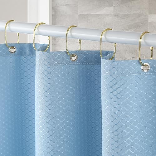 24 Pcs Shower Curtain Rings, Goowin Shower Curtain Hooks, Oval Snap Shower Rings for Curtain, Metal Gold Shower Curtain Rings Rust Proof, Glide Smoothly Shower Hooks for Shower Curtain Rod (Gold)
