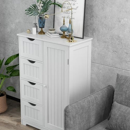 Giantex Bathroom Storage Cabinet with Drawers - 4 Drawer Storage Organizer w/Cupboard, Adjustable Shelf, Anti-Toppling Device, Entryway Storage Unit Console Table, Bathroom Floor Cabinet (White)