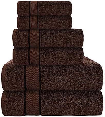 6 Piece Luxury Bathroom Towels Set - 100% Cotton, Dark Brown/Chocolate, Includes 2 Bath Towels, 2 Hand Towels, and 2 Washcloths - Quick Dry, Absorbent, Plush, Soft