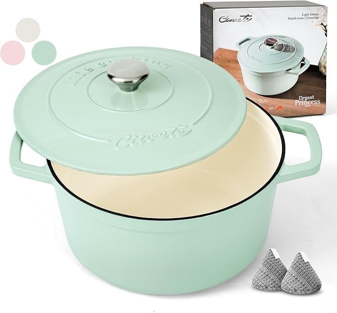Ciwete 6 QT Dutch Oven Pot with Lid, Enameled Cast Iron Dutch Oven for Bread Making, Braiser, Cooking, Dual Handles, Oven Safe up to 500° F or on Stovetop, Gifts for Family - Mint Green