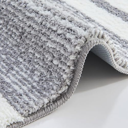 CozeCube Grey Striped 32"x20" Non Slip Washable Bath Mat