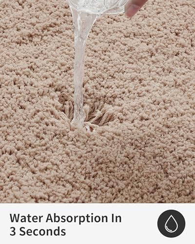 ILANGO Beige Bathroom Rugs 36" × 24" Non Slip & Super Absorbent Extra Thick Soft, Washable Bath Mat for Floor, Microfiber Plush Shaggy Bath Rug with Rubber for Bathtub Shower Room Sink
