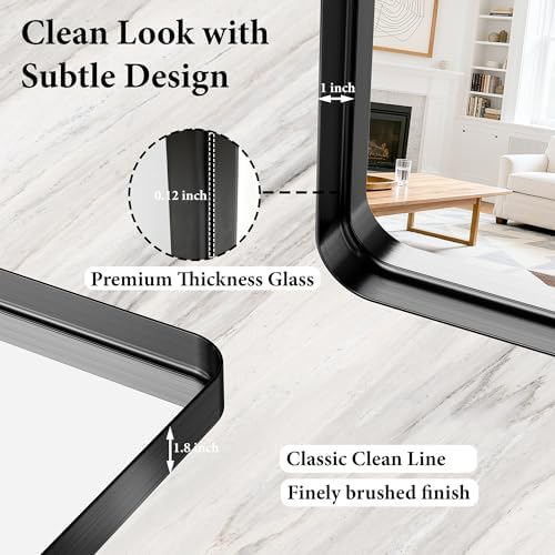50x30 Inch Black Metal Framed Bathroom Mirror for Wall, HD Tempered Glass