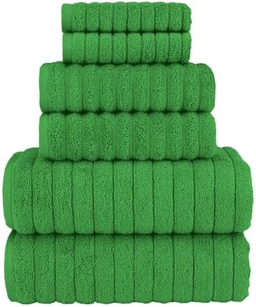 Elegant Comfort 100% Turkish Cotton Corduroy Ribbed Luxury Bath Towels 6-Piece Set, Premium Feel - Quick Dry, Highly Absorbent, Contains 2 Bath Towels, 2 Hand Towels, and 2 Washcloths, Emerald Green