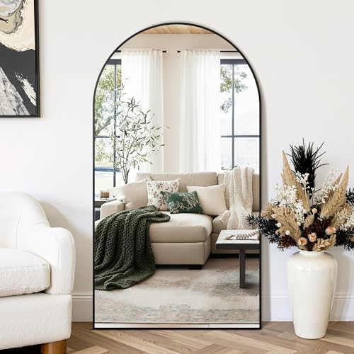 Arched Bathroom Mirror for Wall, 55" x 30" Metal Frame Vanity Mirror, Black