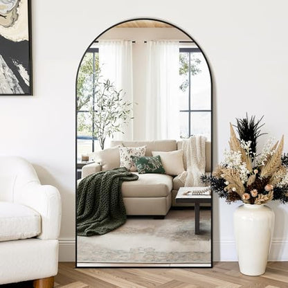Arched Bathroom Mirror for Wall, 55" x 30" Metal Frame Vanity Mirror, Black