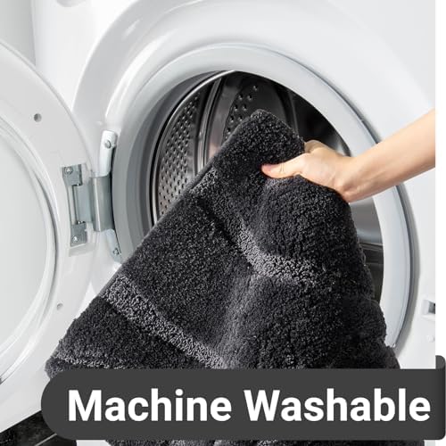 DEXDE Bathroom Rug 24x47 Non-Slip Plush Shaggy Bath Mat for Bathroom Black