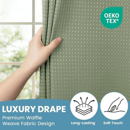 No Hook Waffle Shower Curtain with Snap in Liner Set, 71x86, Sage Green