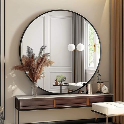 Sunniry Large Round Mirror, Circle Mirror 30 inch, Matte Black Metal Frame