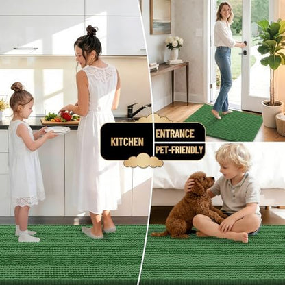 OLANLY Thick Chenille Absorbent Bathroom Rugs Mat 36x24, Olive Green