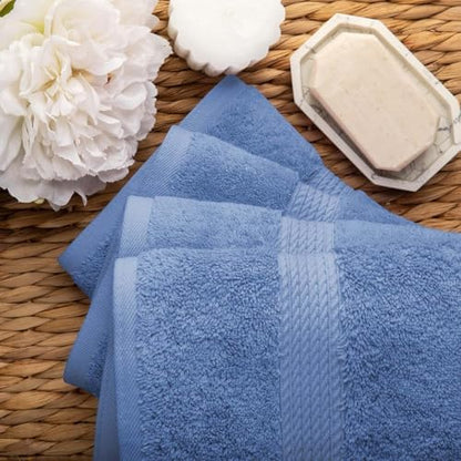 SUPERIOR Egyptian Cotton Plush & Absorbent, Hand Towel Set of 4, Denim Blue