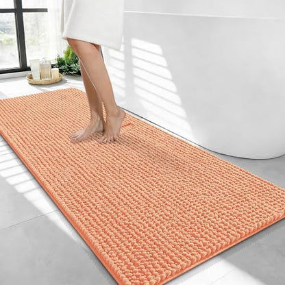 OLANLY Thick Chenille Bathroom Runner Rugs 44x24, Absorbent Bath Mat, Peach