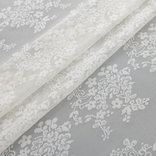 TUDECO Extra Long Shower Curtain - Rustic Lace Off White Shower Curtain with Attached Valance Vintage Floral Sheer Extra Wide Bathroom Decor Scalloped Edges, 102" W×84" L, 1 Panel, Cream