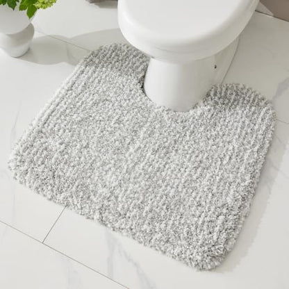 ILANGO Grey and White Toilet Rugs U Shaped 22" × 24" Non Slip & Super Absorbent Extra Thick Soft, Washable Bath Mats for Bathroom Floor, Microfiber Plush Shaggy Contour Bath Rugs for Toilet,Dry Quick