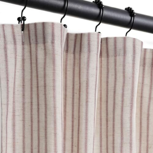 Farmhouse Striped Shower Curtain - Extra Long 72x84 Inches, Linen Blend Fabric, Breathable & Machine Washable, Rustic Rust for Bathroom Decor (Hooks/Liner Not Included)