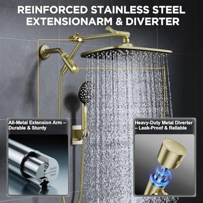 Veken Gold 11.8" High Pressure Shower Head with Handheld, Leak-Proof Design