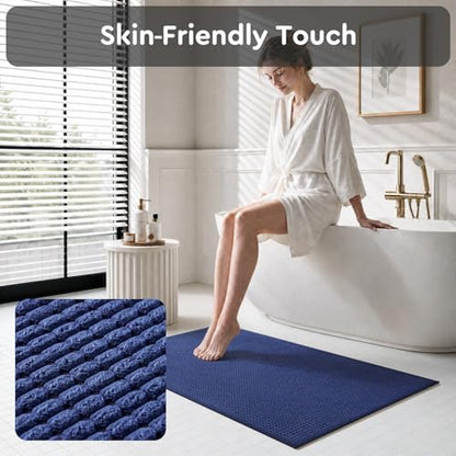 tchdio Bathroom Runner Rug, Absorbent Washable Thin Bath Mat, Non Slip Quick Dry Bath Rugs with Solid Rubber Backing, Low Profile Bath Mat, Blue, 24" x 70"