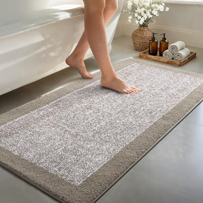 60x24 Long Bathroom Rugs Non Slip Washable, Soft Absorbent Bath Mat Greige