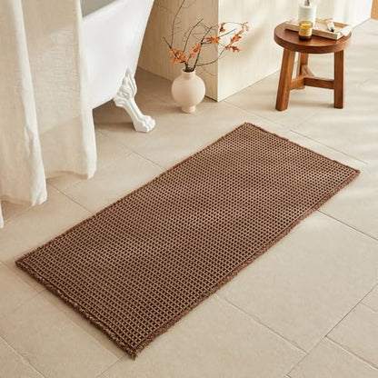 TYUU Waffle Bath Mat, Boho Bathroom Rugs Non Slip, 48x24 Mocha