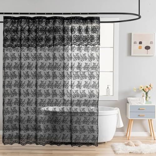YJ YANJUN Black Lace Shower Curtain 84 inch Long, Gothic Bathroom Decor