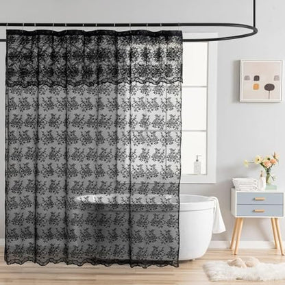 YJ YANJUN Black Lace Shower Curtain 84 inch Long, Gothic Bathroom Decor