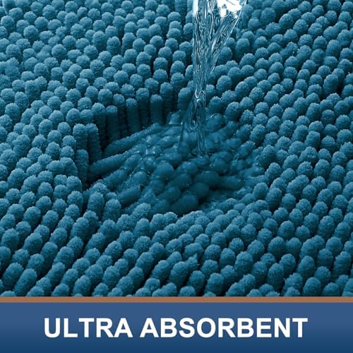 Smiry Luxury Chenille Toilet Rugs U-Shaped 20x20, Soft Absorbent Non-Slip Contour Bathroom Rugs for Toilet, Machine Washable Contoured Bath Mats, Peacock Blue