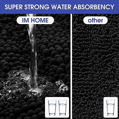 ACCUMTEK Striped Black Bathroom Rug Mat 32"x20" Ultra Soft, Non Slip Chenille Bath Rugs, Absorbent Plush Shaggy Bath Mats for Bathroom, Bedroom, Kitchen, Shower, Tub