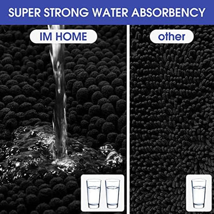 ACCUMTEK Striped Black Bathroom Rug Mat 32"x20" Ultra Soft, Non Slip Chenille Bath Rugs, Absorbent Plush Shaggy Bath Mats for Bathroom, Bedroom, Kitchen, Shower, Tub