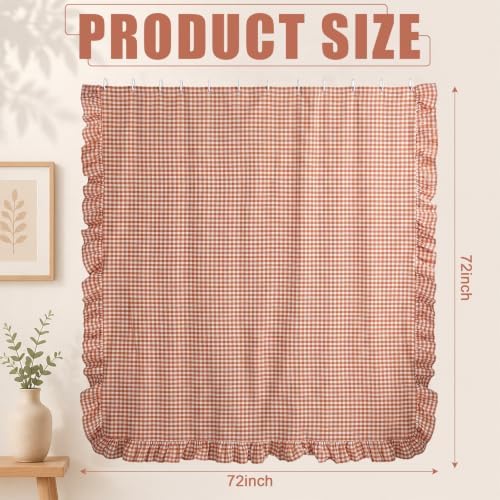 HunnmingRe Ruffled Gingham Shower Curtain Orange