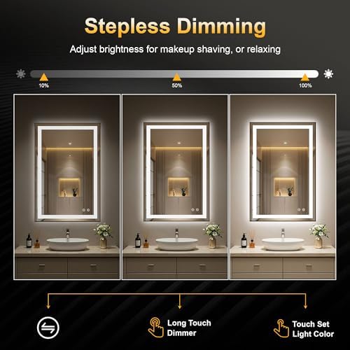 LED Bathroom Mirror with Light, 24x36 Vanity Mirror for Wall with Frame