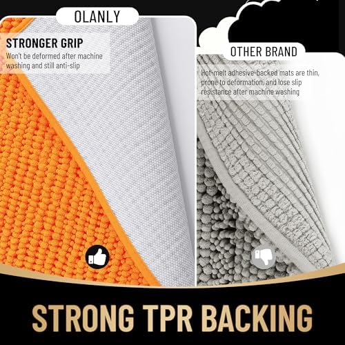 OLANLY Thick Chenille Small Bathroom Rugs 24x16, Absorbent Bath Mat, Orange