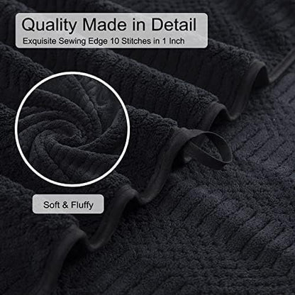 8 Pcs Black Oversized Bath Towel Set-2 Extra Large Bath Sheets,2 Hand Towels,4 Washcloths Soft Bathroom Towels Highly Absorbent Quick Dry Beach Chair Towels Woven Towels for Hotel and Spa