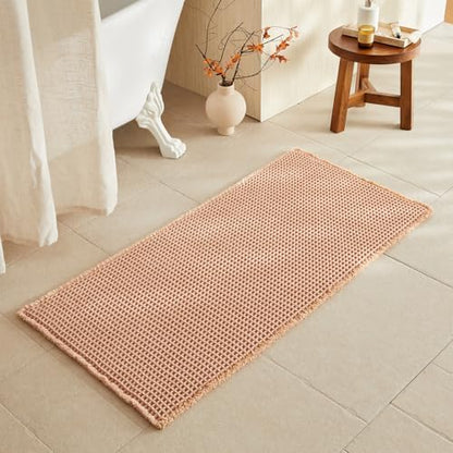 TYUU Waffle Bath Mat, Boho Bathroom Rugs Non Slip, 48x24 Light Peach