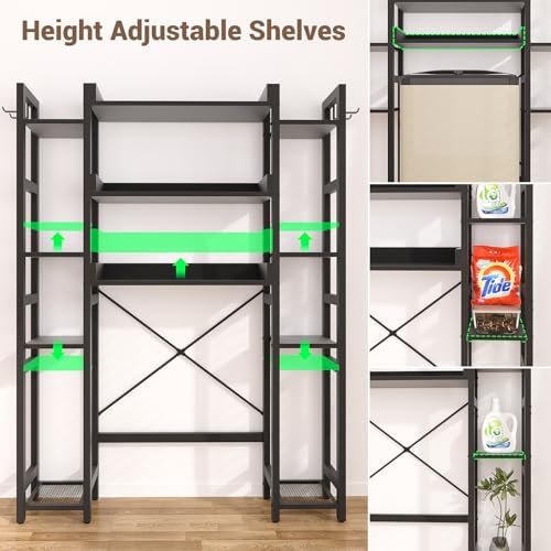 Besiost Over The Toilet Storage, 11 Tier Bathroom Organizer with Dual Side Racks and 2 Fabric Drawers, Adjustable Freestanding Rack Space Saver for Small Spaces, Black