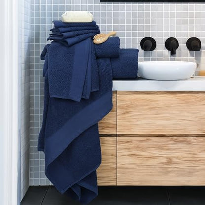 Tens Towels Pack of 8 Popcorn Textured Luxury Towels Set, 2 Extra Large Bath, 2 Hand, 4 Washcloths, 100% Cotton, Plush Hotel Quality, Super Absorbent, Perfect for Your Bathroom, Navy